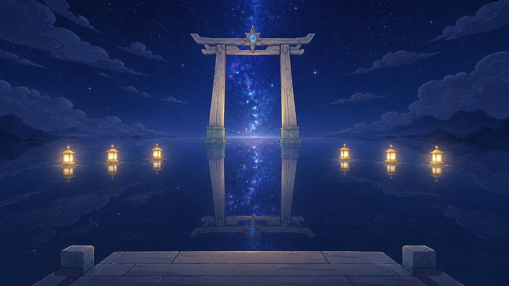 星空拱门与水面倒影